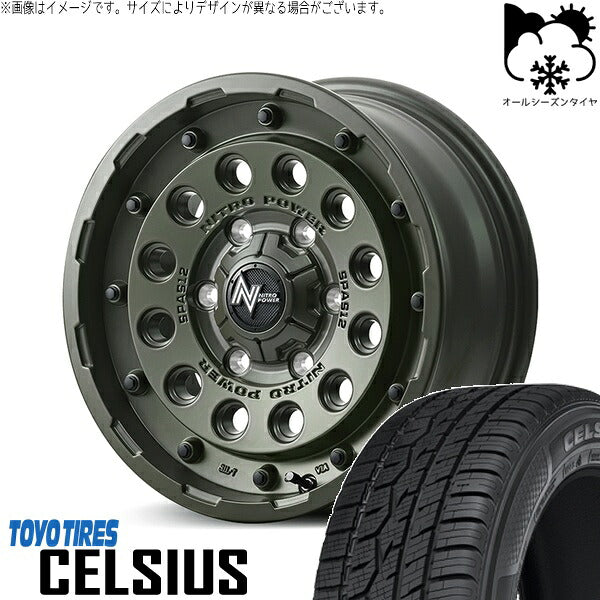 トーヨータイヤ セルシアス 205/60R16 + ナイトロパワー H12 ショットガン セミグロスODグリーン 16インチ 7J +40 5H114.3P オールシーズン・ホイール4本セット。1枚目。