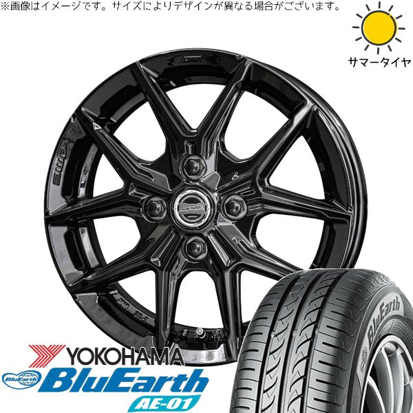 ヨコハマタイヤ ブルーアース AE01 175/60R16 + スマック IG-TEC グロスブラック 16インチ 6J +40 4H100P サマー・ホイール4本セット。1枚目。