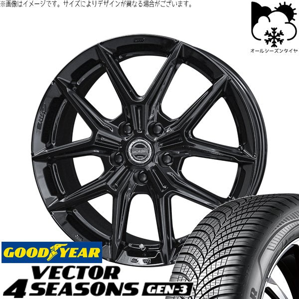 グッドイヤー ベクター4シーズンズ GEN-3 225/55R19 + スマック IG-TEC グロスブラック 19インチ 7J +40 5H120P オールシーズン・ホイール4本セット。1枚目。