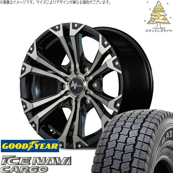 グッドイヤー アイスナビカーゴ 215/70R15 + ナイトロパワー ジャベリン メタリックポリッシュ/ブラッククリア/ピアスミルド 15インチ 6J +33 6H139.7P スタッドレス・ホイール4本セット。1枚目。