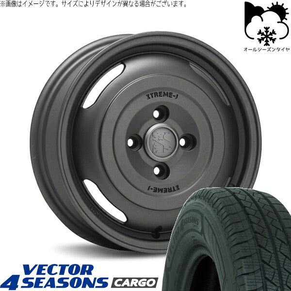 グッドイヤー ベクター4シーズンズ カーゴ 155/80R14 + エクストリームJ ジャーニー ガンブラック 14インチ 5J +30 4H100P オールシーズン・ホイール4本セット。1枚目。