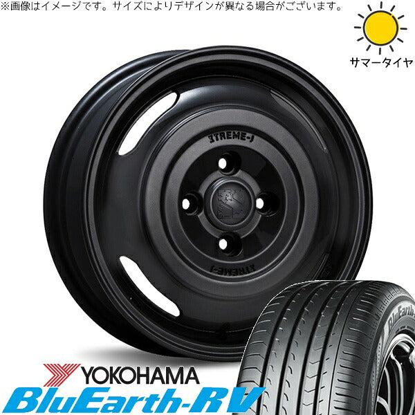 ヨコハマタイヤ ブルーアース RV03 155/65R14 + エクストリームJ ジャーニー サテンブラック 14インチ 4.5J +43 4H100P サマー・ホイール4本セット。1枚目。