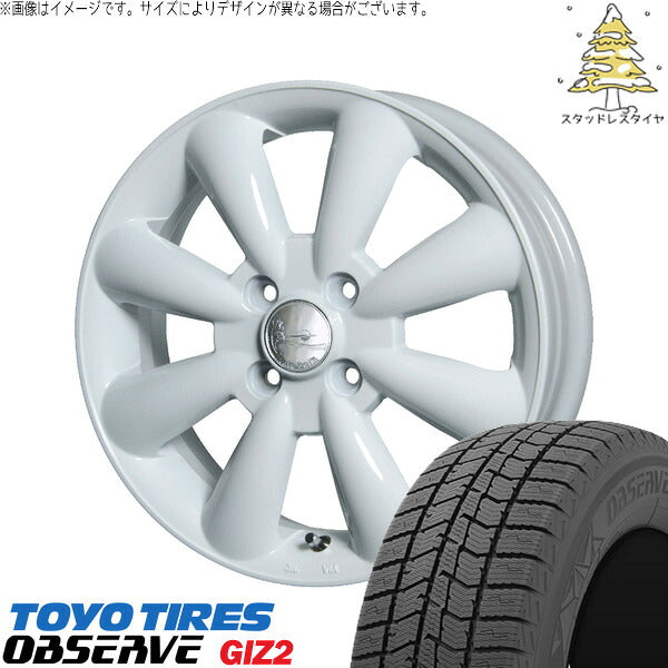 トーヨータイヤ OBSERVE 165/65R13 + ララパーム KC-8 ホワイト 13インチ 4.00B +43 4H100P スタッドレス・ホイール4本セット。1枚目。