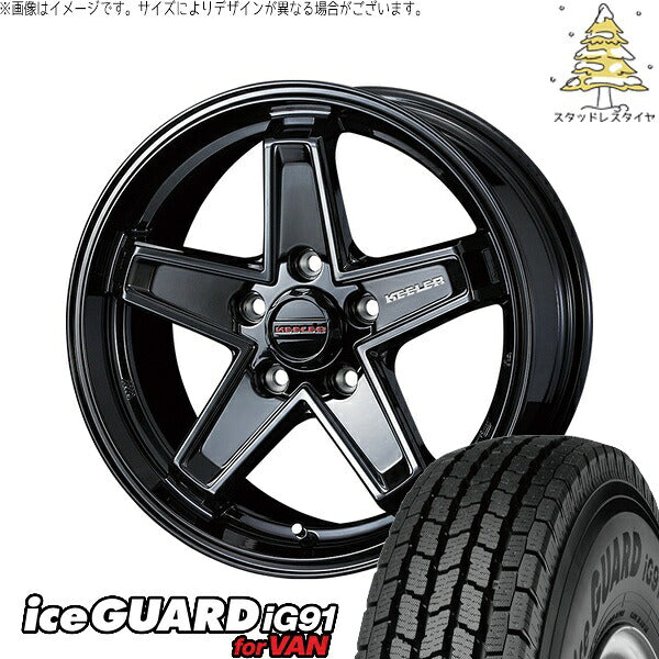 ヨコハマタイヤ アイスガード91 (iceGUARD91 IG91) 185/85R16 + キーラータクティクス グロスブラック 16インチ 7.0J +38 5H114.3P スタッドレス・ホイール4本セット。1枚目。