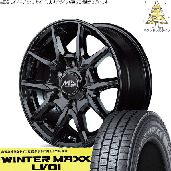 ダンロップ ウィンターマックス LV01 215/70R15 + MIDホイール KG25 ブラック 15インチ 6J +33 6H139.7P スタッドレス・ホイール4本セット。1枚目。