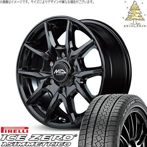 ピレリ アイスゼロアシンメトリコ (ICEZERO ASIMMETRICO) 215/65R16 + MIDホイール KG25 ブラック 16インチ 6.5J +38 6H139.7P スタッドレス・ホイール4本セット。1枚目。