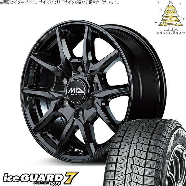 ヨコハマタイヤ アイスガード セブン (iceGUARD7 IG70) 215/65R16 + MIDホイール KG25 ブラック 16インチ 6.5J +38 6H139.7P スタッドレス・ホイール4本セット。1枚目。
