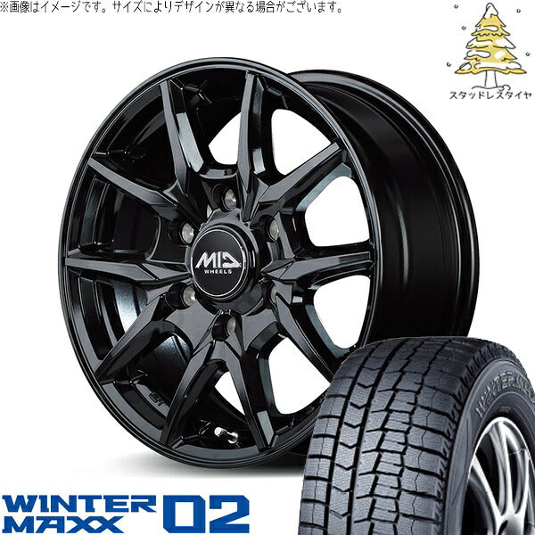 ダンロップ ウィンターマックス02 (WINTERMAXX02 WM02) 215/65R16 + MIDホイール KG25 ブラック 16インチ 6.5J +38 6H139.7P スタッドレス・ホイール4本セット。1枚目。