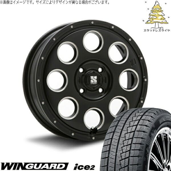 ネクセン ウィンガード アイス2 155/65R14 + エクストリームJ KK03 サテンブラックミルド 14インチ 4.5J +45 4H100P スタッドレス・ホイール4本セット。1枚目。