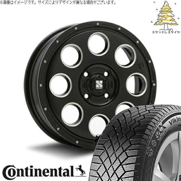 コンチネンタル バイキングコンタクト7 155/65R14 + エクストリームJ KK03 サテンブラックミルド 14インチ 4.5J +45 4H100P スタッドレス・ホイール4本セット。1枚目。