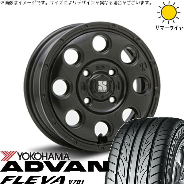 ヨコハマタイヤ アドバン フレバ V701 165/55R15 + エクストリームJ KK03 サテンブラック 15インチ 4.5J +45 4H100P サマー・ホイール4本セット。1枚目。