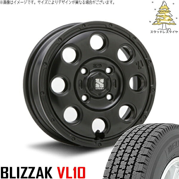 ブリヂストン ブリザック VL10 145/80R12 + エクストリームJ KK03 サテンブラック 12インチ 4.00B +42 4H100P スタッドレス・ホイール4本セット。1枚目。