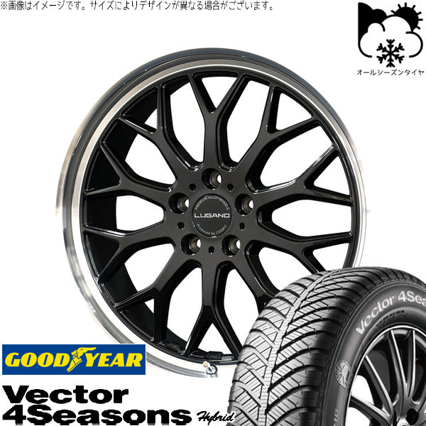 グッドイヤー ベクター4シーズンズ ハイブリッド 225/45R18 + ヴェネルディ ルガーノ ブラックメタリック/リムミラーカット 18インチ 7.5J +40 5H114.3P オールシーズン・ホイール4本セット。1枚目。
