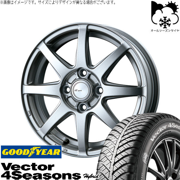グッドイヤー ベクター4シーズンズ ハイブリッド 155/65R14 + AZ sports LX-8 クロームシルバー 14インチ 4.5J +45 4H100P オールシーズン・ホイール4本セット。1枚目。