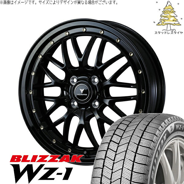 ブリヂストン ブリザック WZ-1 165/65R15 + ノヴァリス アセット M1 ブラック/ゴールドピアス 15インチ 4.5J +45 4H100P スタッドレス・ホイール4本セット。1枚目。