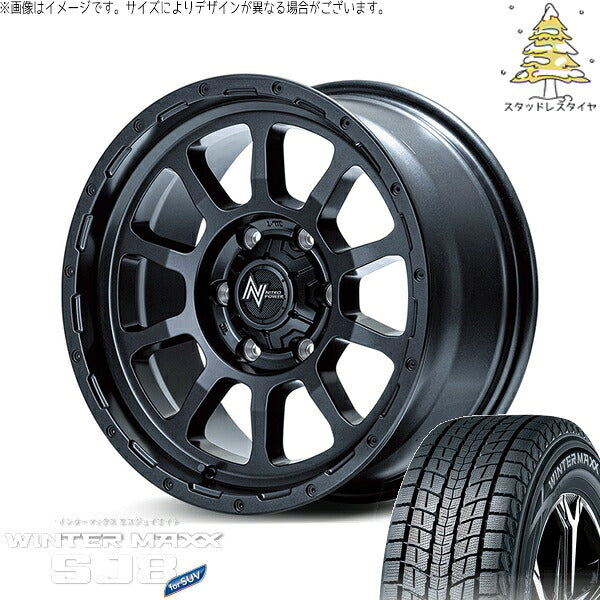 ダンロップ ウィンターマックス SJ8+ 215/70R16 + ナイトロパワー M10 パーシング バレルブラック 16インチ 7J +40 5H114.3P スタッドレス・ホイール4本セット。1枚目。