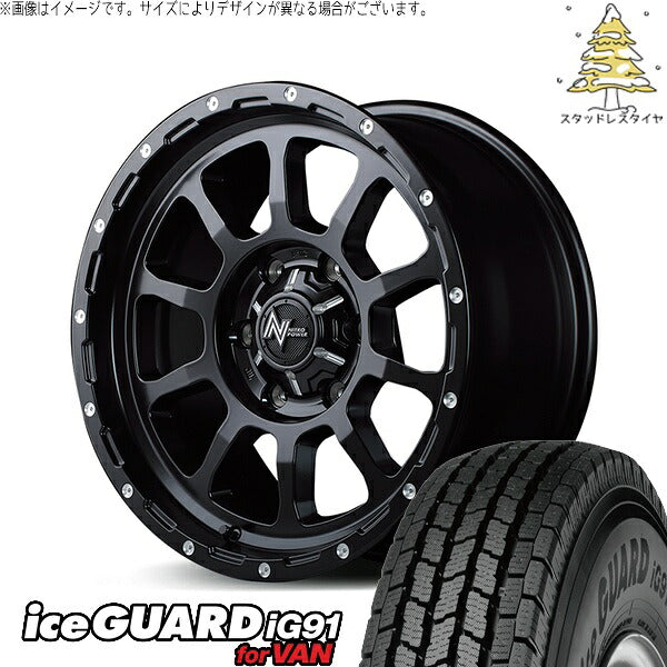 ヨコハマタイヤ アイスガード91 IG91 215/70R15 + ナイトロパワー M10 パーシング セミグロスブラック/マシニング 15インチ 6J +33 6H139.7P スタッドレス・ホイール4本セット。1枚目。