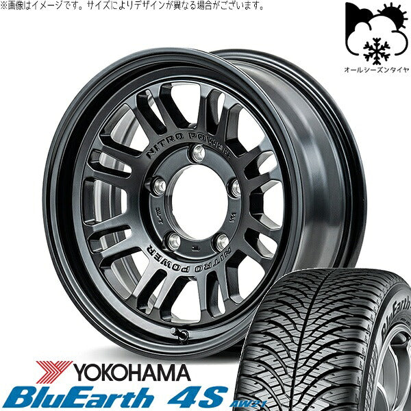ヨコハマタイヤ ブルーアース4S AW21 215/70R16 + ナイトロパワー M16 アサルト セミグロスブラック 16インチ 6J -5 5H139.7P オールシーズン・ホイール4本セット。1枚目。