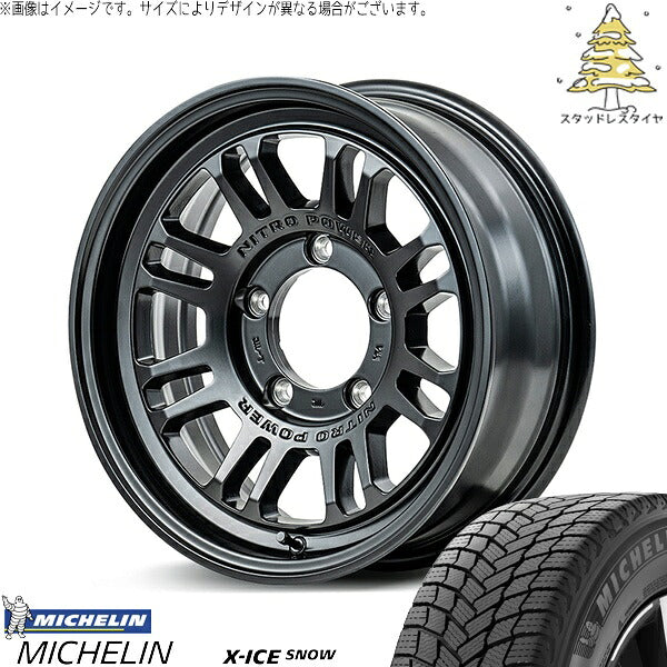 ミシュラン エックスアイス スノー 215/70R16 + ナイトロパワー M16 アサルト セミグロスブラック 16インチ 6J -5 5H139.7P スタッドレス・ホイール4本セット。1枚目。