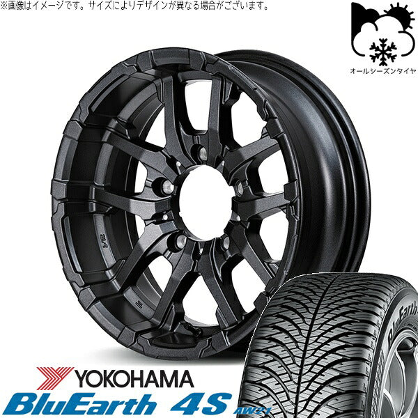 ヨコハマタイヤ ブルーアース4S AW21 215/70R16 + ナイトロパワー M26 クロスファング バレルブラック 16インチ 6J -5 5H139.7P オールシーズン・ホイール4本セット。1枚目。
