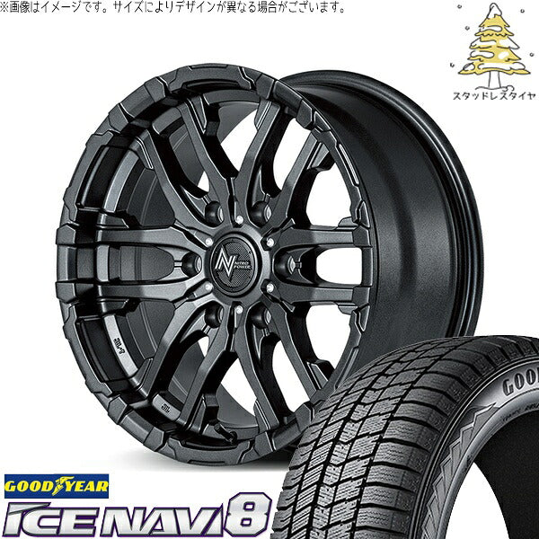 グッドイヤー アイスナビ8 215/60R17 + ナイトロパワー M26 クロスファング バレルブラック 17インチ 6.5J +38 6H139.7P スタッドレス・ホイール4本セット。1枚目。