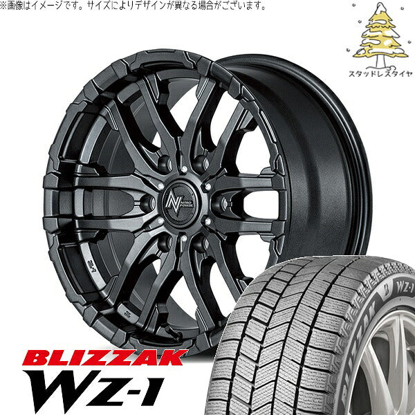ブリヂストン ブリザック WZ-1 195/80R15 + ナイトロパワー M26 クロスファング バレルブラック 15インチ 6J +45 6H139.7P スタッドレス・ホイール4本セット。1枚目。