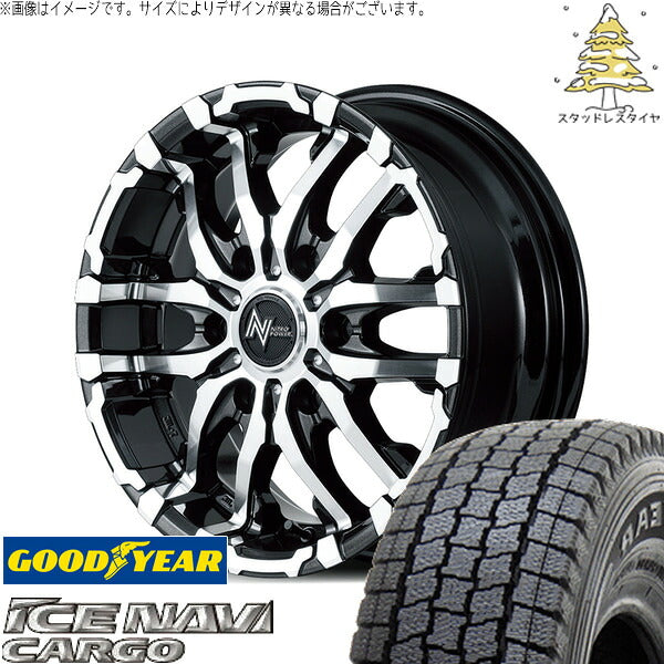 グッドイヤー アイスナビカーゴ 215/70R15 + ナイトロパワー M26 クロスファング ブラックメタリック/ミラーカット 15インチ 6J +33 6H139.7P スタッドレス・ホイール4本セット。1枚目。