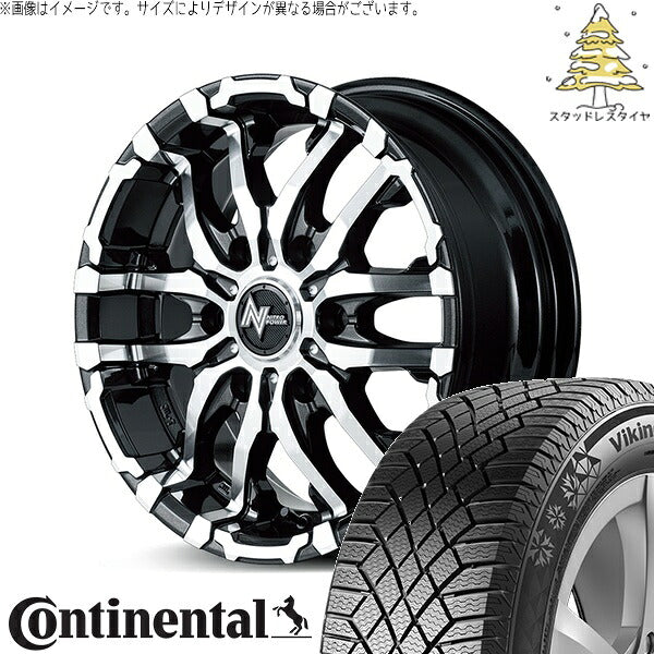 コンチネンタル バイキングコンタクト7 215/70R16 + ナイトロパワー M26 クロスファング ブラックメタリック/ミラーカット 16インチ 6J -5 5H139.7P スタッドレス・ホイール4本セット。1枚目。