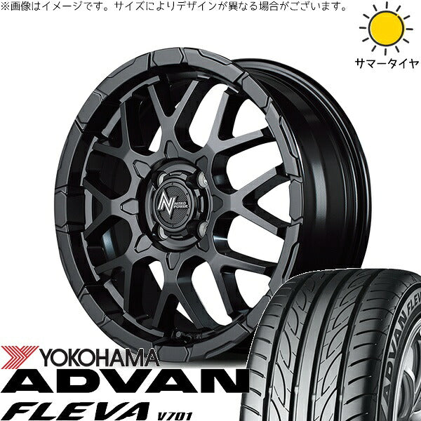 ヨコハマタイヤ アドバン フレバ V701 195/45R16 + ナイトロパワー M28 バレット セミグロスブラック 16インチ 6J +40 4H100P サマー・ホイール4本セット。1枚目。