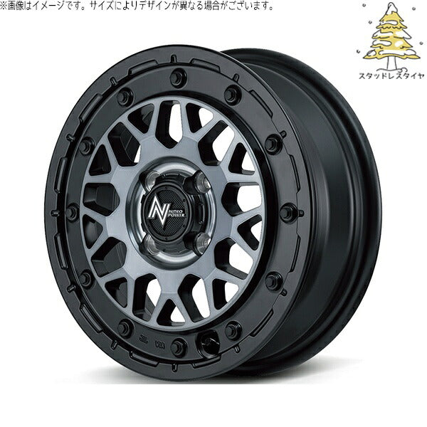 輸入スタッドレスタイヤ(銘柄指定不可) 165/65R14 + ナイトロパワー M29 スティンガー セミグロスブラッククリア 14インチ 4.5J +45 4H100P ホイール4本セット。1枚目。