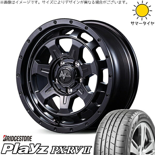 ブリヂストン プレイズ PX-RV2 215/65R16 + ナイトロパワー M7 ファランクス バレルブラック 16インチ 7J +40 5H114.3P サマー・ホイール4本セット。1枚目。