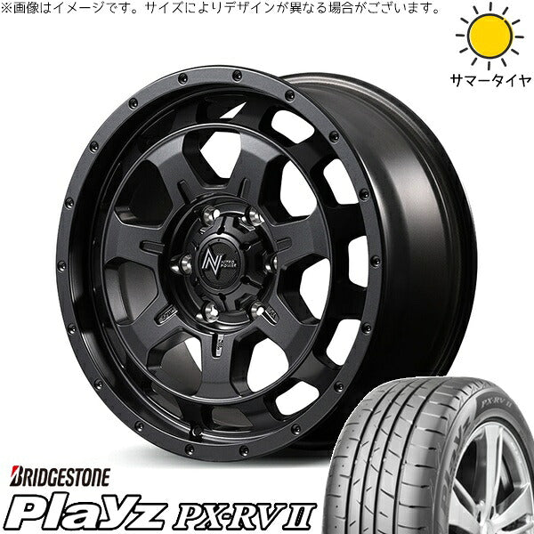 ブリヂストン プレイズ PX-RV2 215/60R17 + ナイトロパワー M7 ファランクス バレルブラック 17インチ 6.5J +38 6H139.7P サマー・ホイール4本セット。1枚目。