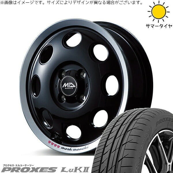 トーヨータイヤ プロクセス LuK2 155/65R14 + MIDホイール モッシュ マネキ クロ 14インチ 4.5J +45 4H100P サマー・ホイール4本セット。1枚目。