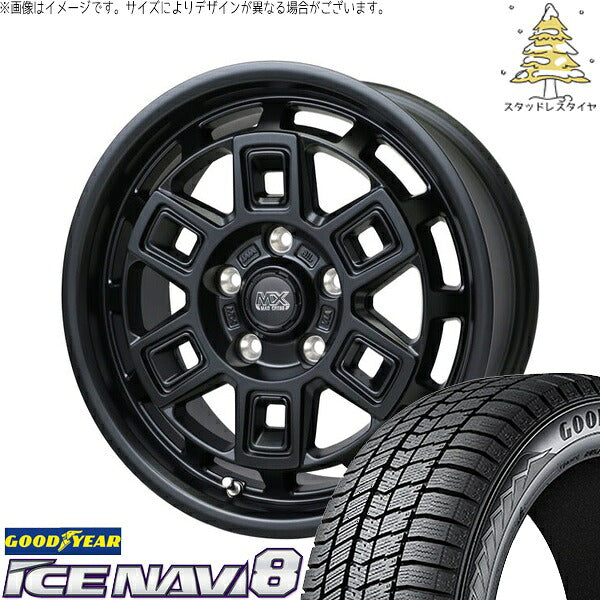 グッドイヤー アイスナビ8 195/60R17 + マッドクロス アイヴァー マットブラック 17インチ 7J +38 5H114.3P スタッドレス・ホイール4本セット。1枚目。