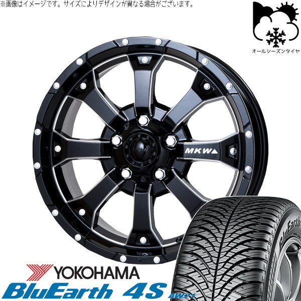 ヨコハマタイヤ ブルーアース4S AW21 215/70R16 + MKW MK-46 M/L+ ミルドブラック 16インチ 7J +42 5H114.3P オールシーズン・ホイール4本セット。1枚目。