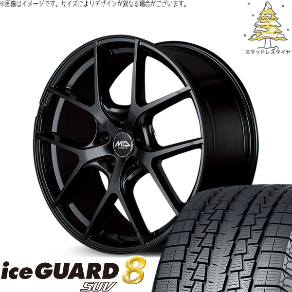 ヨコハマタイヤ アイスガード8 SUV 225/60R18 + MIDホイール レフィナーダ モーション4 グロスブラック 18インチ 8J +42 5H114.3P スタッドレス・ホイール4本セット。1枚目。