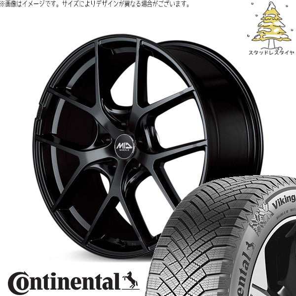 コンチネンタル バイキングコンタクト8 225/65R17 + MIDホイール レフィナーダ モーション4 グロスブラック 17インチ 7J +40 5H114.3P スタッドレス・ホイール4本セット。1枚目。