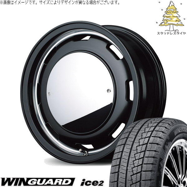 ネクセン ウィンガード アイス2 155/65R14 + MIDホイール ガルシア シスコ ムーン セミグロスブラック/リムヴァーレイポリッシュ 14インチ 4.5J +45 4H100P スタッドレス・ホイール4本セット。1枚目。
