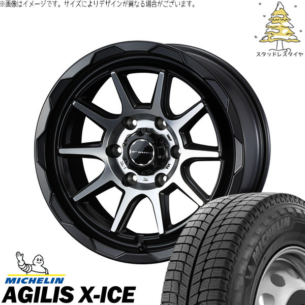 ミシュラン AGILIS X-ICE 195/80R15 + マッドヴァンス06 マットブラックポリッシュ 15インチ 6J +33 6H139.7P スタッドレス・ホイール4本セット。1枚目。