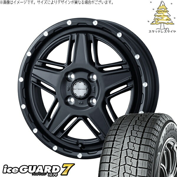 ヨコハマタイヤ アイスガードセブン IG70 165/70R14 + マッドヴァンス07 フルマットブラック 14インチ 4.5J +45 4H100P スタッドレス・ホイール4本セット。1枚目。