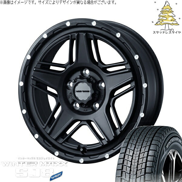 ダンロップ ウィンターマックス SJ8+ 215/60R17 + マッドヴァンス07 フルマットブラック 17インチ 7J +40 5H114.3P スタッドレス・ホイール4本セット。1枚目。