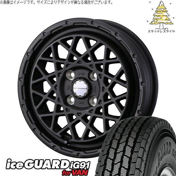 ヨコハマタイヤ アイスガード91 IG91 145/80R12 + マッドヴァンス09 フルマットブラック 12インチ 4J +40 4H100P スタッドレス・ホイール4本セット。1枚目。