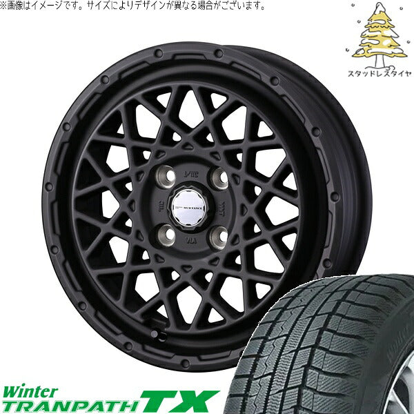 トーヨータイヤ ウィンタートランパス TX 165/65R14 + マッドヴァンス09 フルマットブラック 14インチ 5J +35 4H100P スタッドレス・ホイール4本セット。1枚目。