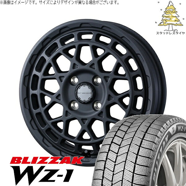 ブリヂストン ブリザック WZ-1 165/60R14 + マッドヴァンスX タイプM フルマットブラック 14インチ 4.5J +45 4H100P スタッドレス・ホイール4本セット。1枚目。