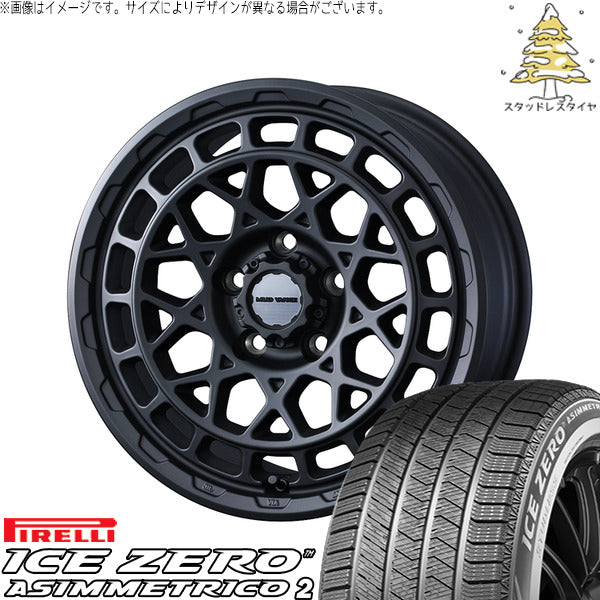ピレリ アイスゼロアシンメトリコ2 225/55R18 + マッドヴァンスX タイプM フルマットブラック 18インチ 7.5J +35 5H114.3P スタッドレス・ホイール4本セット。1枚目。