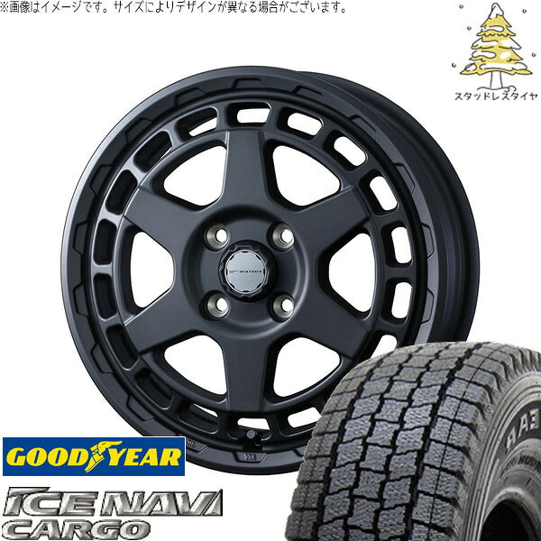 グッドイヤー アイスナビカーゴ 155/80R14 + マッドヴァンスX タイプS フルマットブラック 14インチ 5J +30 4H100P スタッドレス・ホイール4本セット。1枚目。