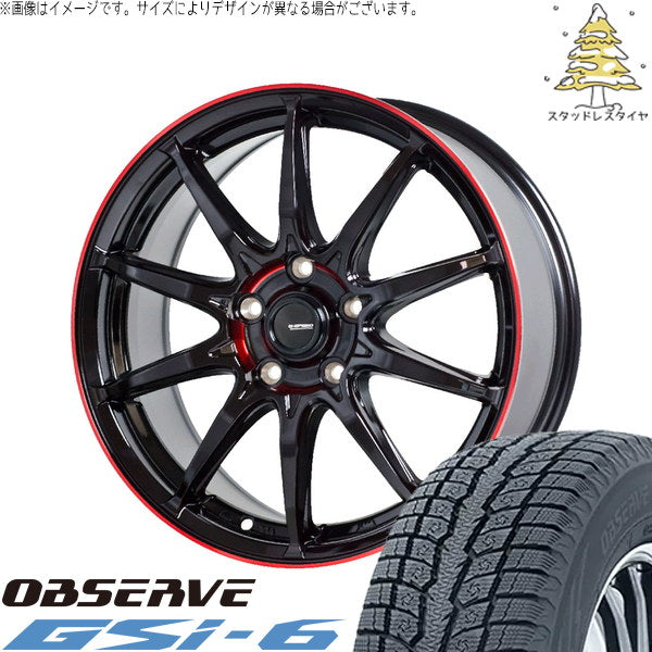 トーヨータイヤ オブザーブ Gsi-6 215/70R16 + Gスピード P05R ブラック/レッドクリア 16インチ 6.5J +48 5H100P スタッドレス・ホイール4本セット。1枚目。