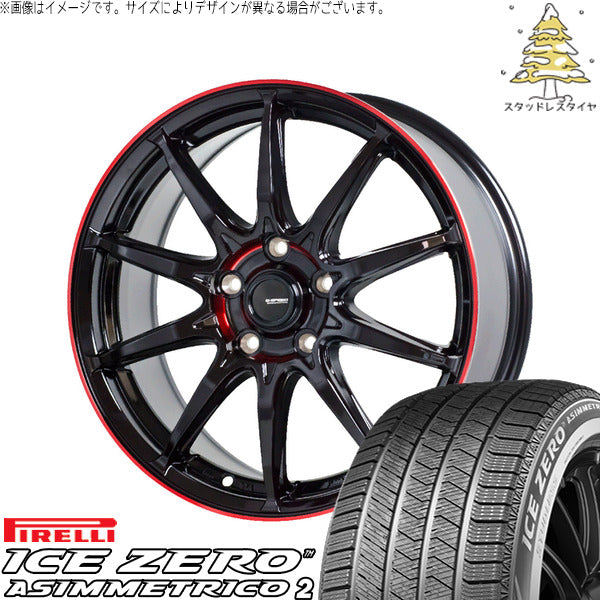 ピレリ アイスゼロアシンメトリコ2 225/50R18 + Gスピード P05R ブラック/レッドクリア 18インチ 8J +42 5H114.3P スタッドレス・ホイール4本セット。1枚目。