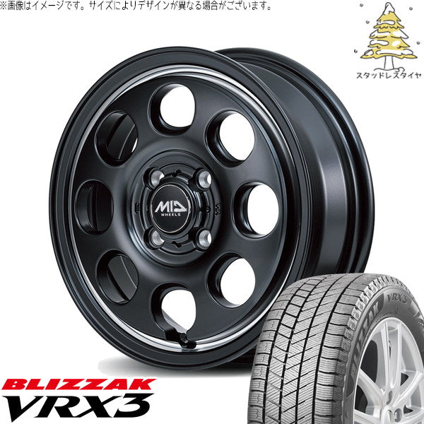 ブリヂストン ブリザック VRX3 165/65R14 + MIDホイール ガルシア パーム8 セミグロスブラック/ヴァーレイポリッシュ 14インチ 4.5J +45 4H100P スタッドレス・ホイール4本セット。1枚目。