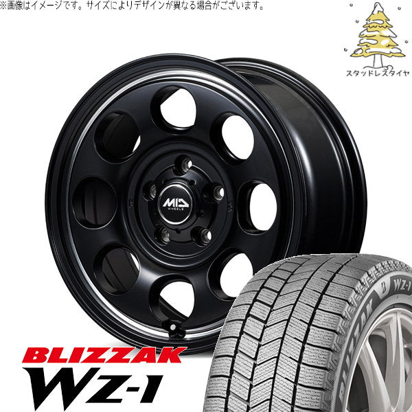 ブリヂストン ブリザック WZ-1 215/70R16 + MIDホイール ガルシア パーム8 セミグロスブラック/ヴァーレイポリッシュ 16インチ 5.5J +20 5H139.7P スタッドレス・ホイール4本セット。1枚目。